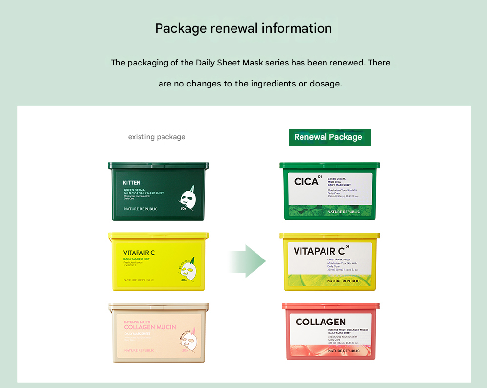 NATURE REPUBLIC Green Derma Mild Cica Daily Sheet Mask 350ml (30 Sheets)