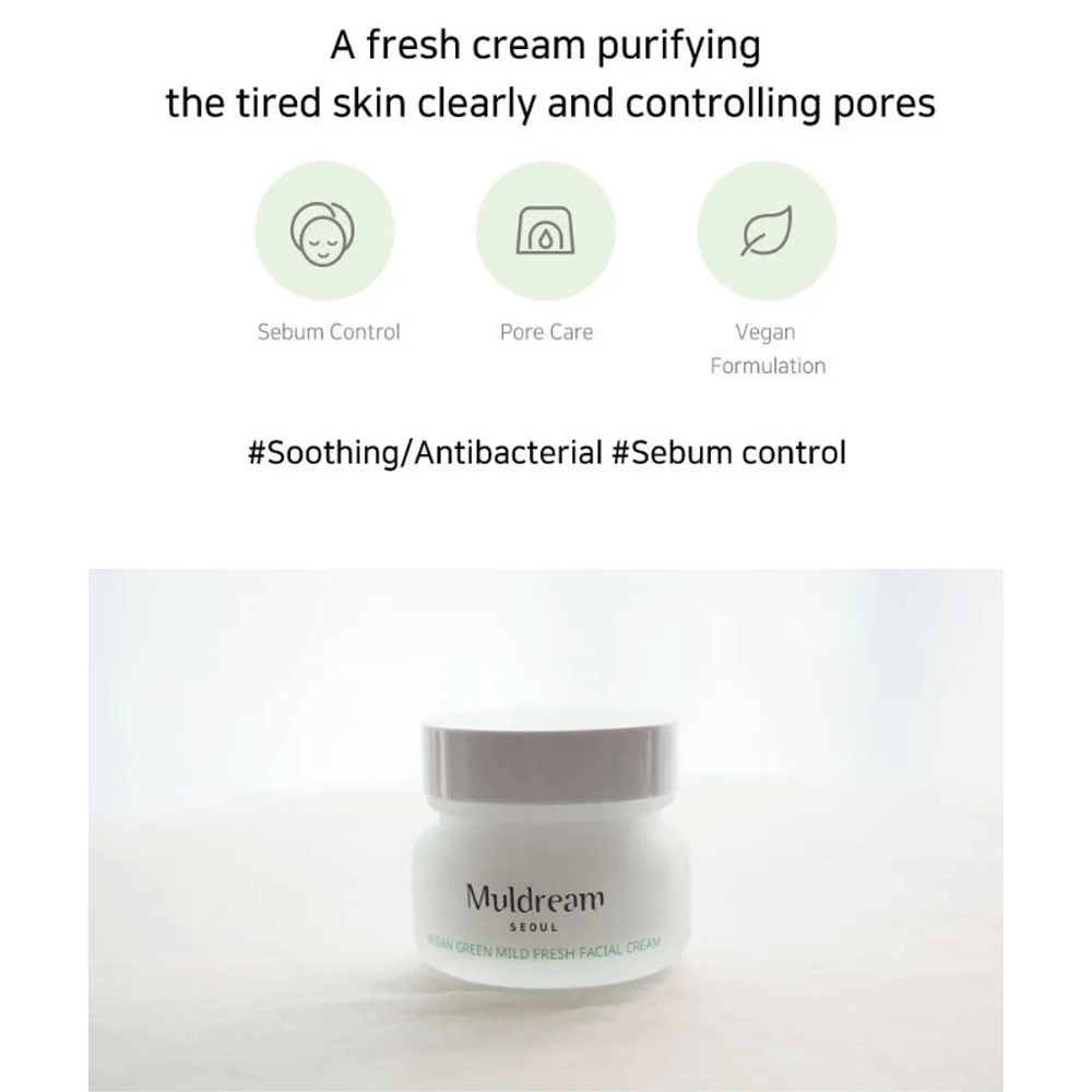 Muldream Vegan Green Mild Fresh Facial Cream 60ml - DODOSKIN