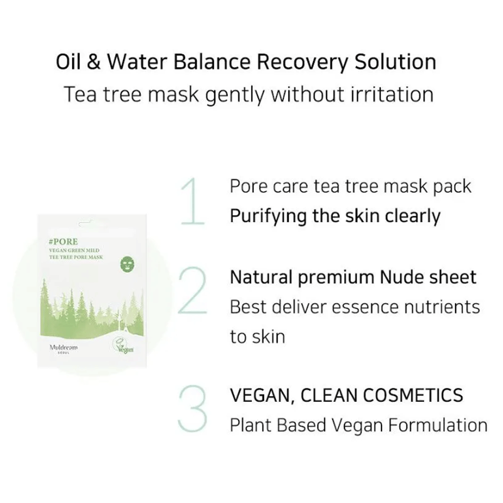 (NEWA) Muldream Vegan Green Mild Tea Tree Pore Mask 25ml *10 pcs - DODOSKIN