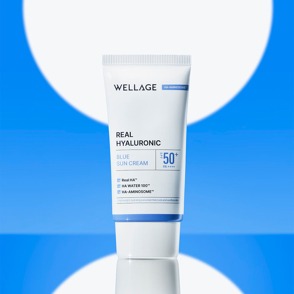 Wellage Real Hyaluronic Blue Sun Cream 50ml (SPF50+/PA++++) / Rapid Cooling Moisture Soothing (+2 Blue Ampoule Masks)