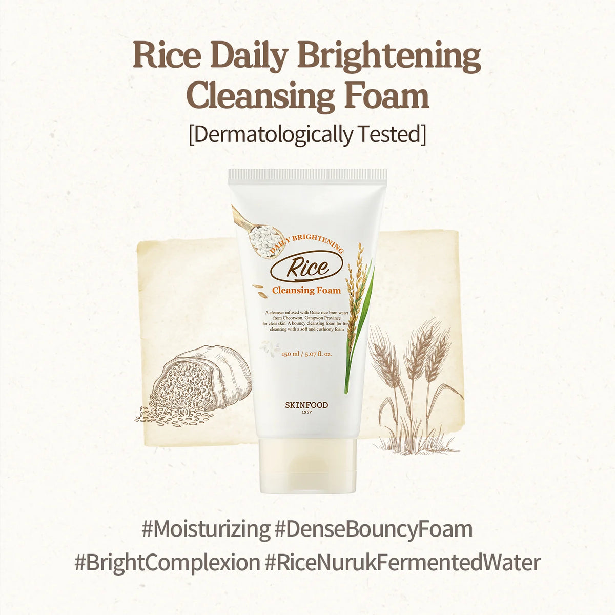 (Mhark) SKINFOOD Rice Daily Brightening Cleansing Foam 150ml - DODOSKIN