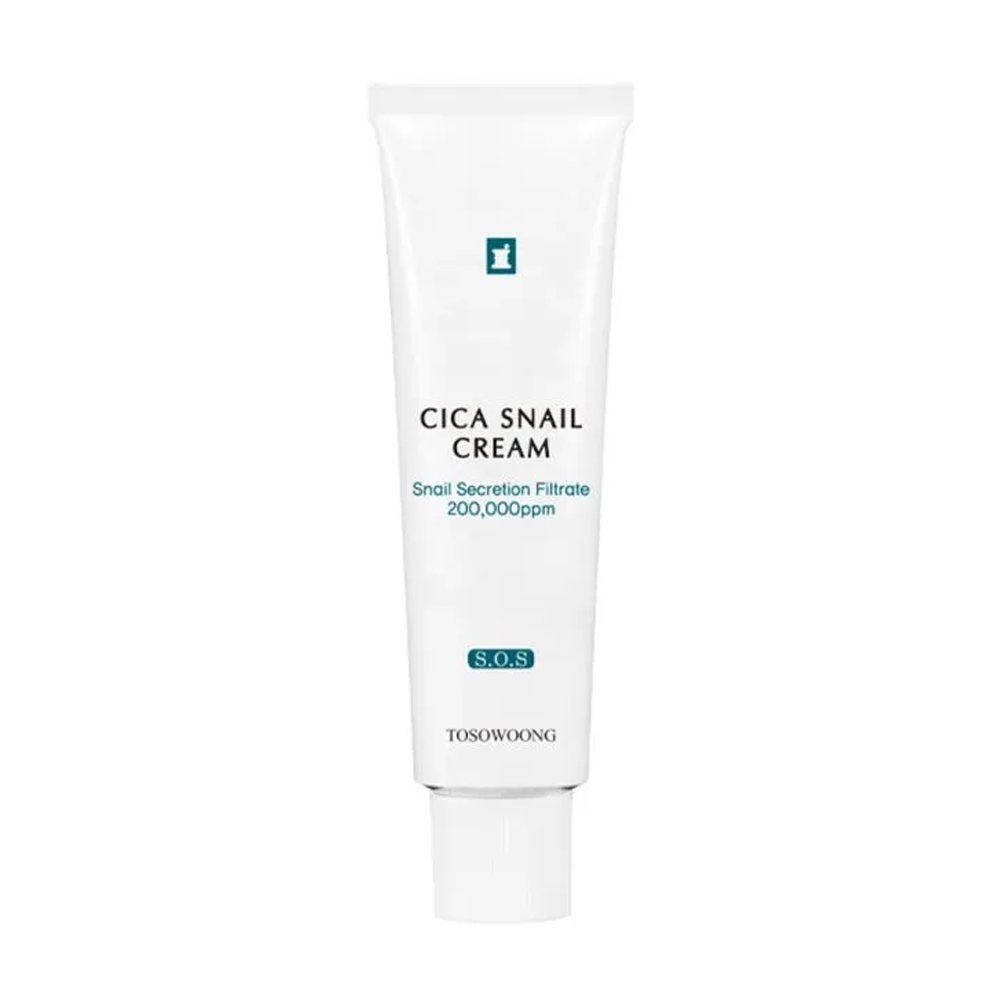 The cream features a blend of Cica and snail mucin to soothe, repair, and hydrate the skin.