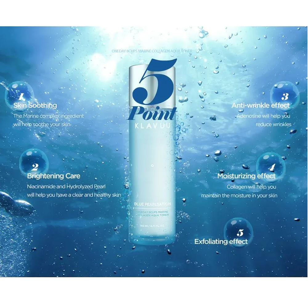 KLAVUU Blue Pearlsation One Day 8 Cups Marine Collagen Aqua Toner 140ml - DODOSKIN