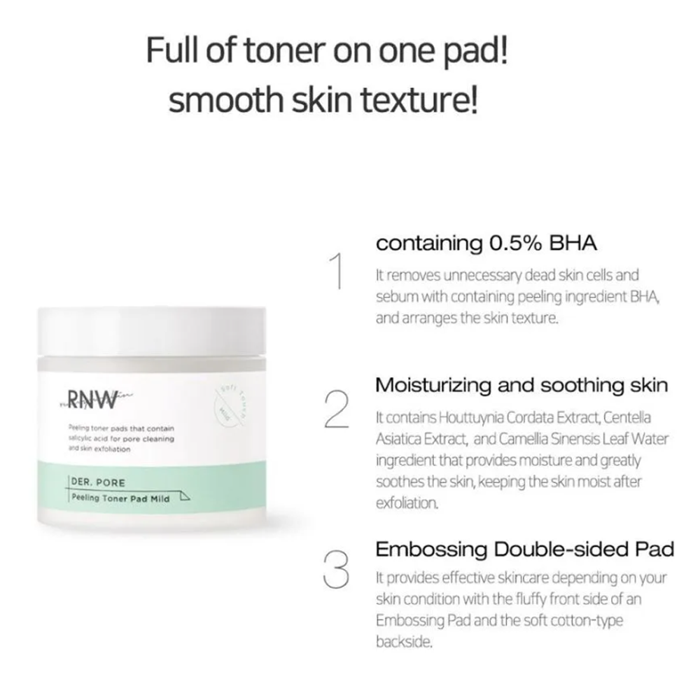 RNW DER. PORE Peeling Toner Pad Mild 60 pcs - DODOSKIN