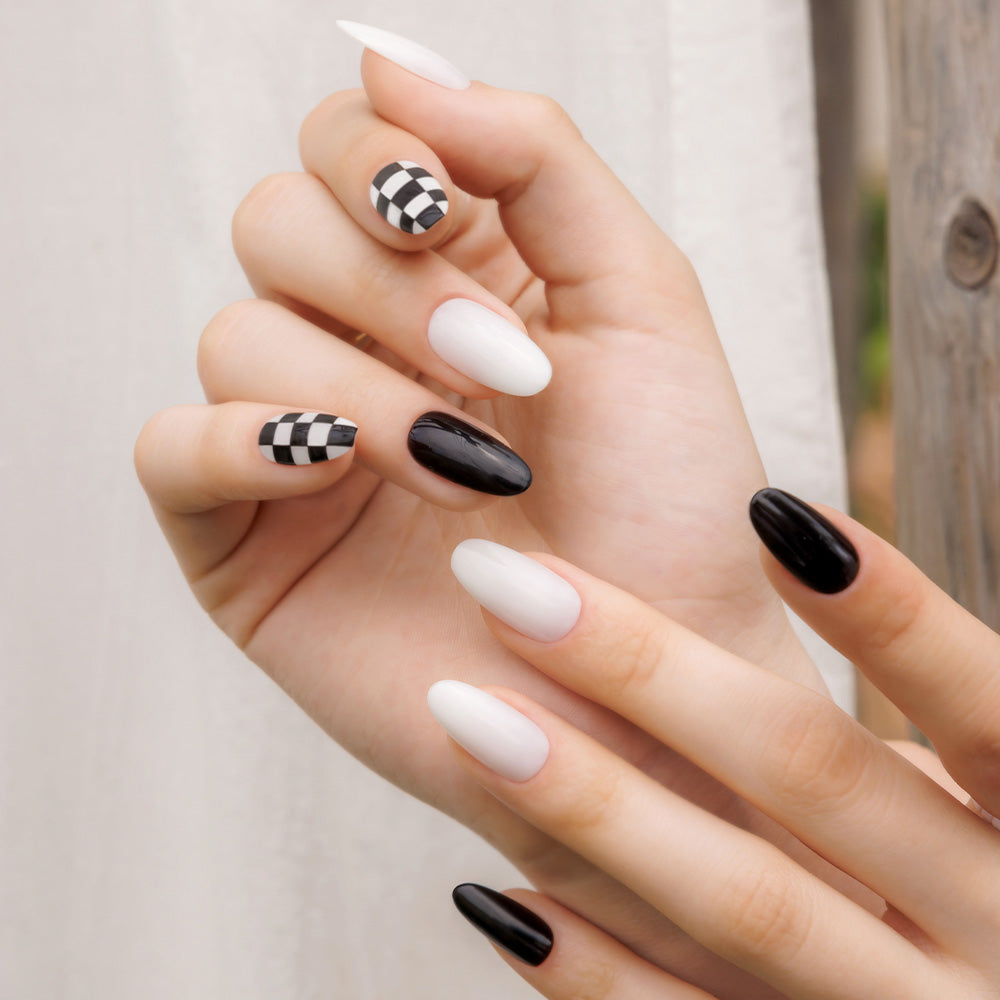 MUZMAK Nail Tips 36pcs #Chess Black(Almond)