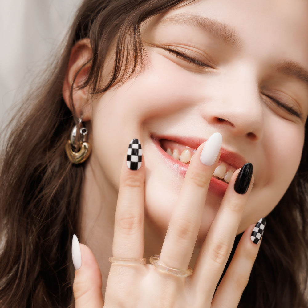 MUZMAK Nail Tips 36pcs #Chess Black(Almond)