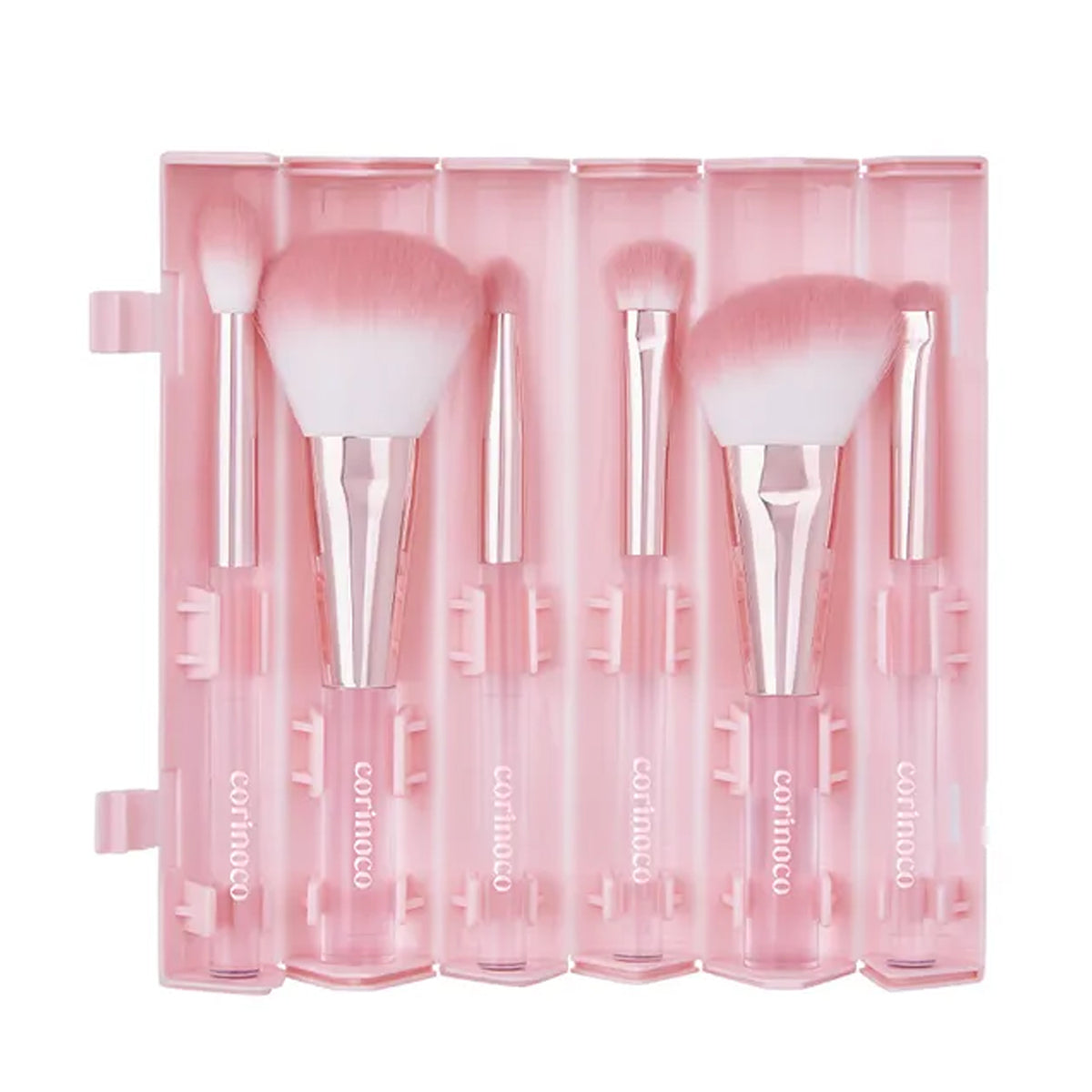 Coringco Pink Roll Makeup Brush Set 6pcs