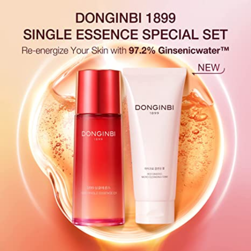 DONGINBI 1899 Single Essence EX 70ml & Cleansing Foam 50ml Special Set - Anti-Aging face essence with Korean Red Ginseng for Radiance and Repair - Dodoskin