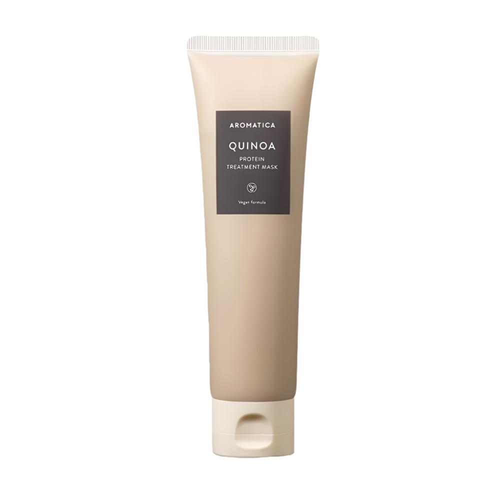 The AROMATICA Quinoa Protein Treatment Mask 160ml is a nourishing hair mask designed to provide deep conditioning and repair for damaged hair.