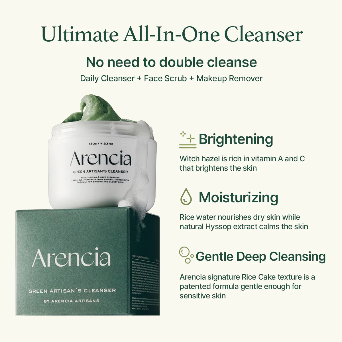 Arencia Green Artisan Cleanser Rice Soap 120G