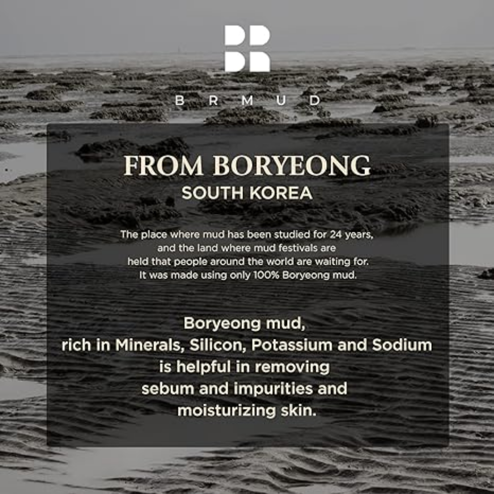 BRMUD Relief Mud Scrub Daily Wash 500ml bottle containing natural ingredients pure mud powder from Boryeong in South Korea
