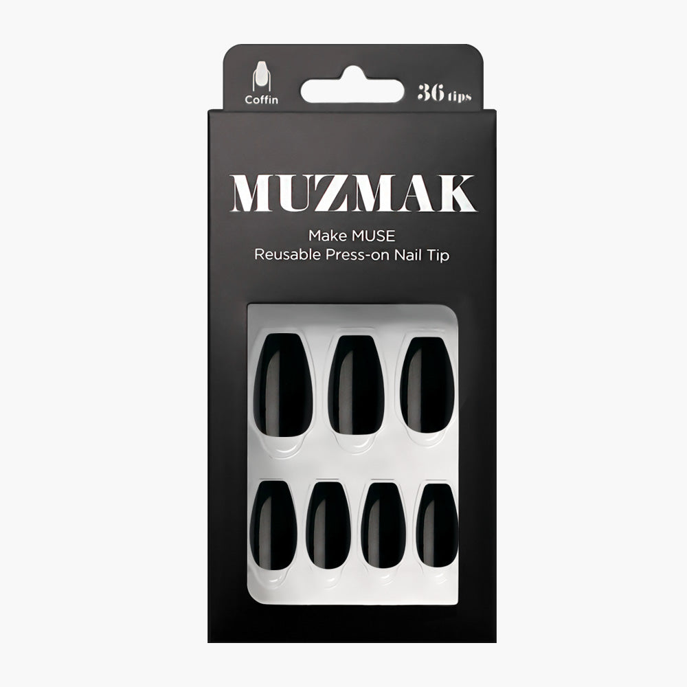 MUZMAK Nail Tips 36pcs #Chic Black (Coffin)