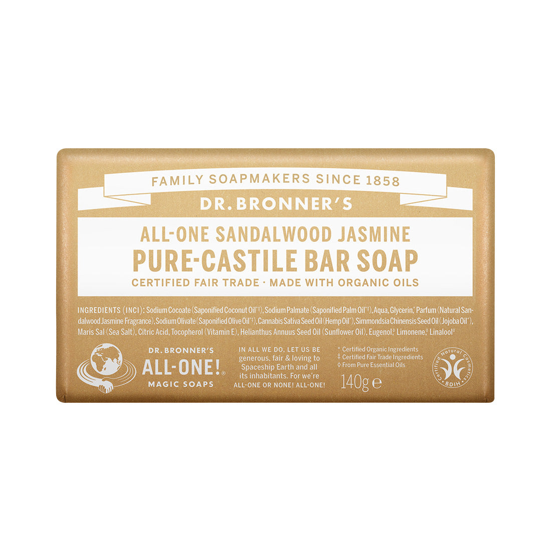 DR.BRONNER'S Sandalwood Jasmine Pure Castile Bar Soap 140g