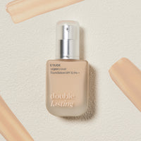 ETUDE Double Lasting Vegan Cover Foundation 30g, delivering exceptional coverage with a vegan-friendly formula for radiant skin.