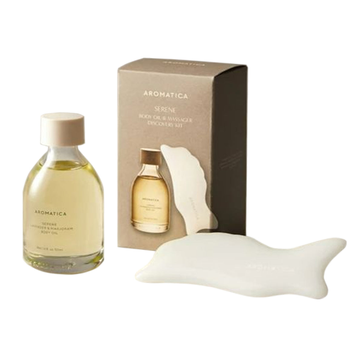 AROMATICA Serene Body Oil Lavender & Marjoram (50ml) & Glass Gua Sha Set