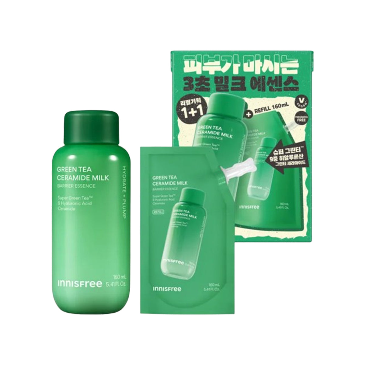 Innisfree Green Tea Ceramide Milk Essence Duo Set (160ml + 160ml Refill)
