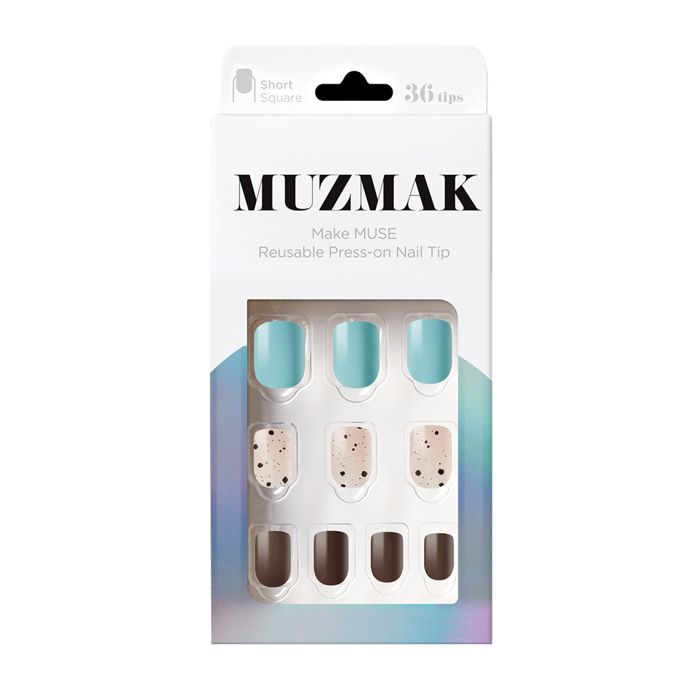 MUZMAK Nail Tips 36pcs #Mint Choco(Short Square)