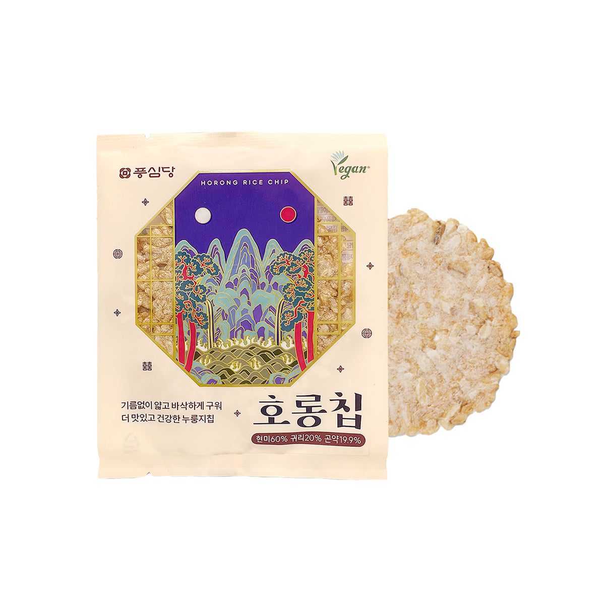 Pungsimdang Horong-chip Brown Rice, Oat & Konjac Scorched Rice Crisps (20 Packs)