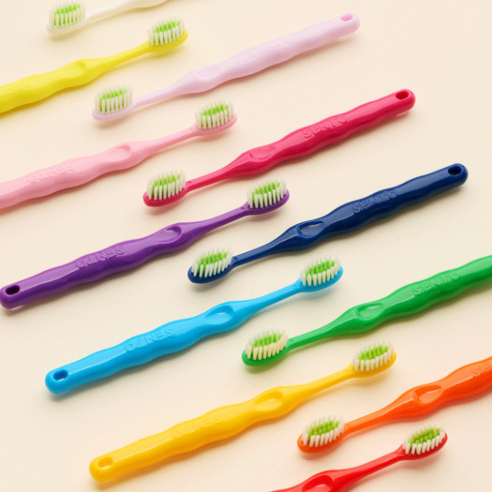 SENTO Junior Safe Deep Clean Ultra-Fine Bristle Kids Toothbrush (Step 3) - 12 Pack (Random Colors)