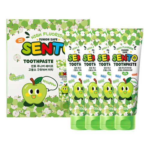SENTO Junior Safe High-Fluoride Bad Breath Care Kids Toothpaste (Apple Flavor) - 4 Pack (120g x 4)