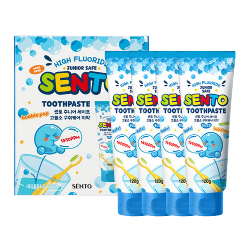 SENTO Junior Safe High-Fluoride Bad Breath Care Kids Toothpaste (Bubble Gum Flavor) - 4 Pack (120g x 4)