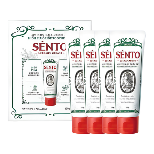 SENTO Prime High-Fluoride Bad Breath Care Toothpaste (Aqua Mint Flavor) - 4 Pack (120g x 4)