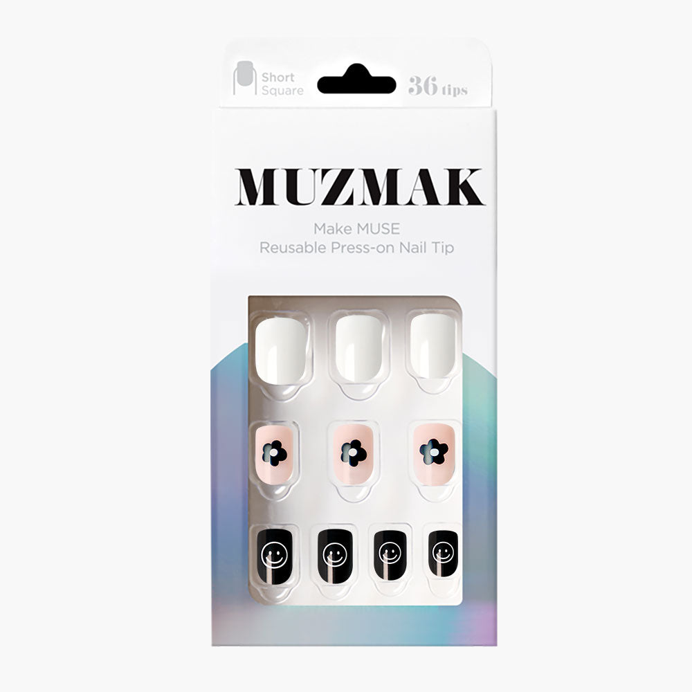 MUZMAK Nail Tips 36pcs #Smile Flower(Short Square)