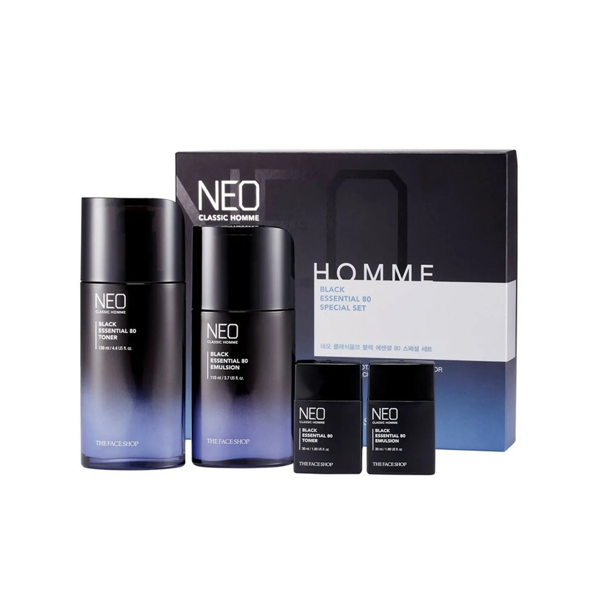 THE FACE SHOP Neo Classic Homme Black Essential Set (tóner 130 ml+emulsión 110 ml+tóner 30 ml+emulsión 30 ml)