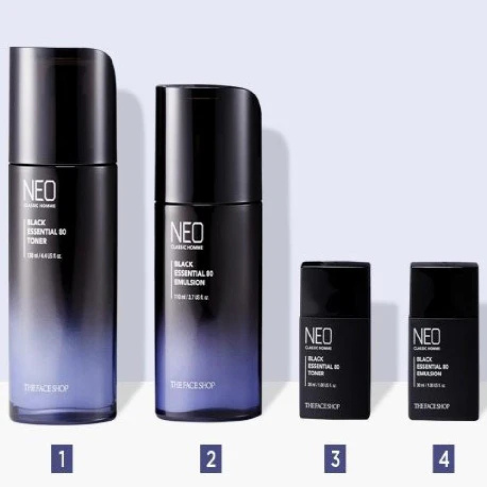 THE FACE SHOP Neo Classic Homme Black Essential Set (tóner 130 ml+emulsión 110 ml+tóner 30 ml+emulsión 30 ml)