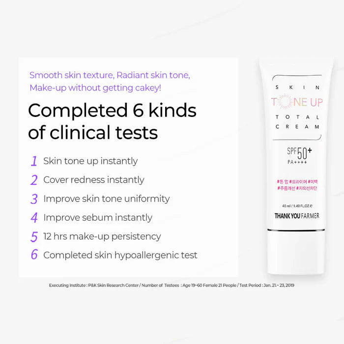 (Matthew검수) THANK YOU FARMER Skin Tone Up Total Cream SPF50+ PA++++ 40ml - DODOSKIN