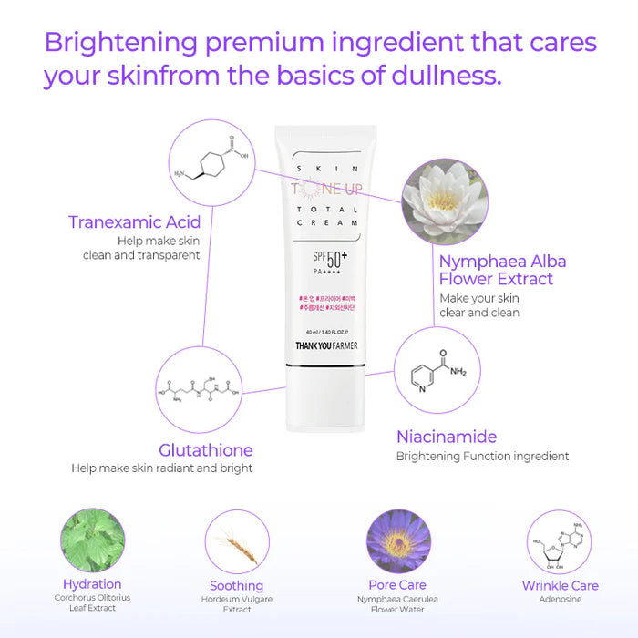 (Matthew검수) THANK YOU FARMER Skin Tone Up Total Cream SPF50+ PA++++ 40ml - DODOSKIN