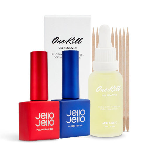 JELLO JELLO One Kill Set (Peel Off Base Gel 10ml + One Kill Remover 30ml Set + 10 cuticle sticks) PLUS Free Bonus Gift | Remover, Nail Repair and Health JELLO JELLO One Kill Set (Peel Off Base Gel 10ml + One Kill Remover 30ml Set + 10 cuticle sticks) PLUS Free Bonus Gift | Remover, Nail Repair and Health