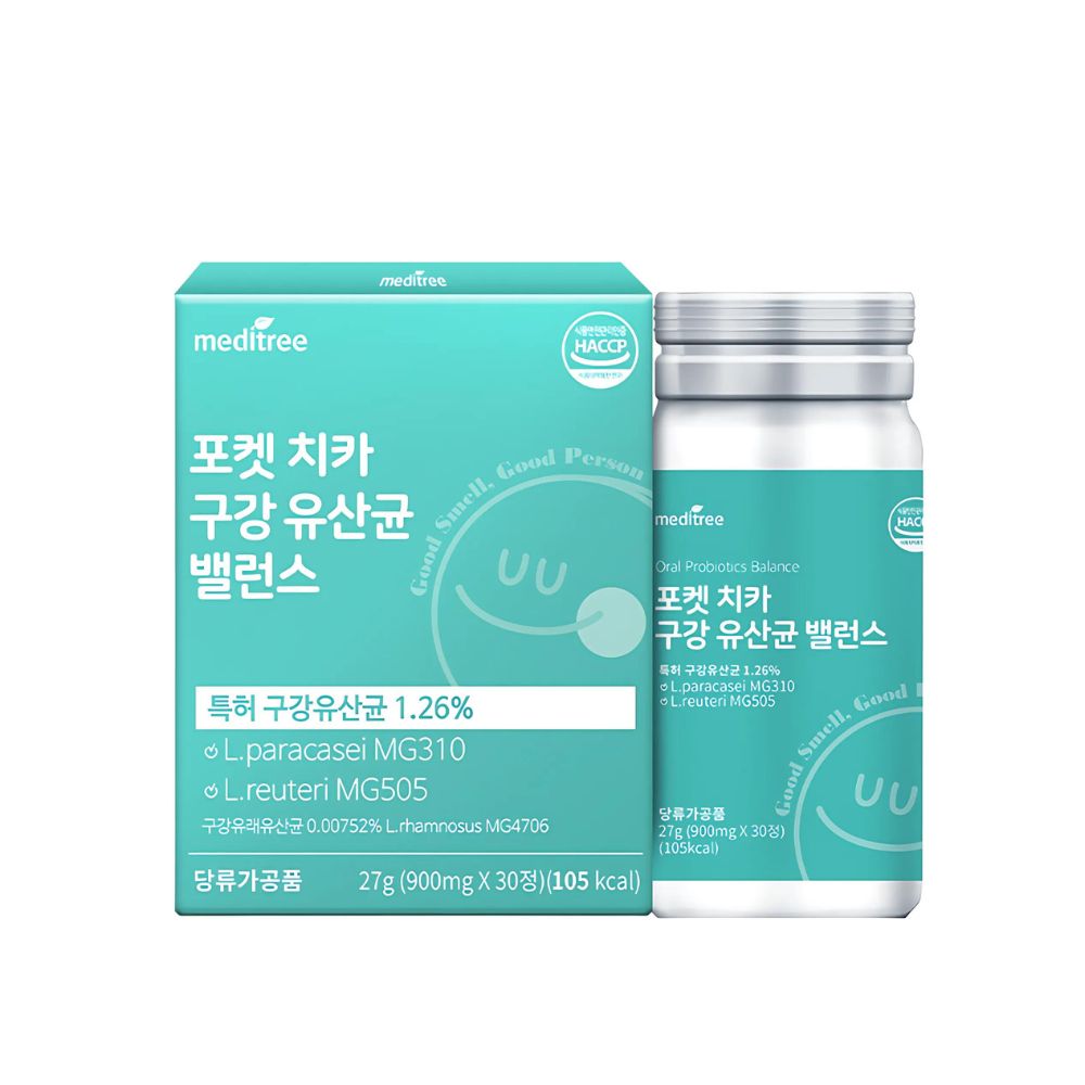 Support your gut health with meditree Pocket Chica Oral Probiotics Balance. This 27g pack contains 30 easy-to-take tablets formulated to promote a balanced digestive system and enhance oral health.