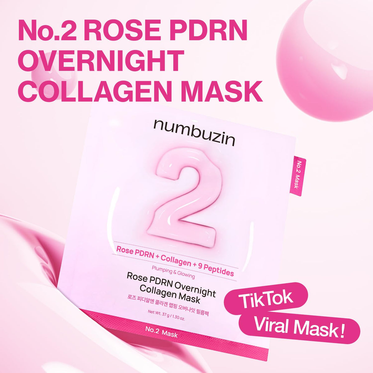 numbuzin No.2 Rose PDRN Collagen Wrapping Overnight Film Pack (4 Sheets)
