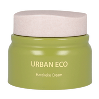 Image of the SAEM Urban Eco Harakeke Cream in a 50ml jar. This nourishing cream is formulated with harakeke extract to hydrate and soothe the skin, enhancing its natural barrier. The packaging is sleek and modern, featuring the brand name and product details.