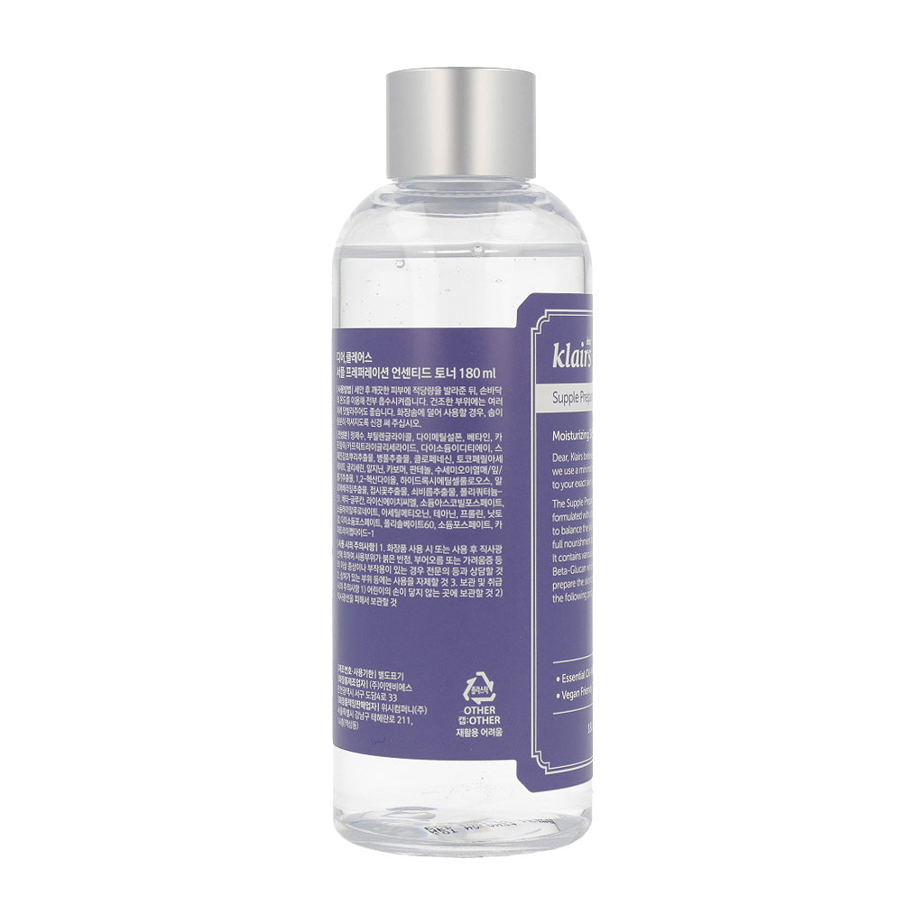 Klairs Supple Preparation Unscented Toner 180ml - Dodoskin
