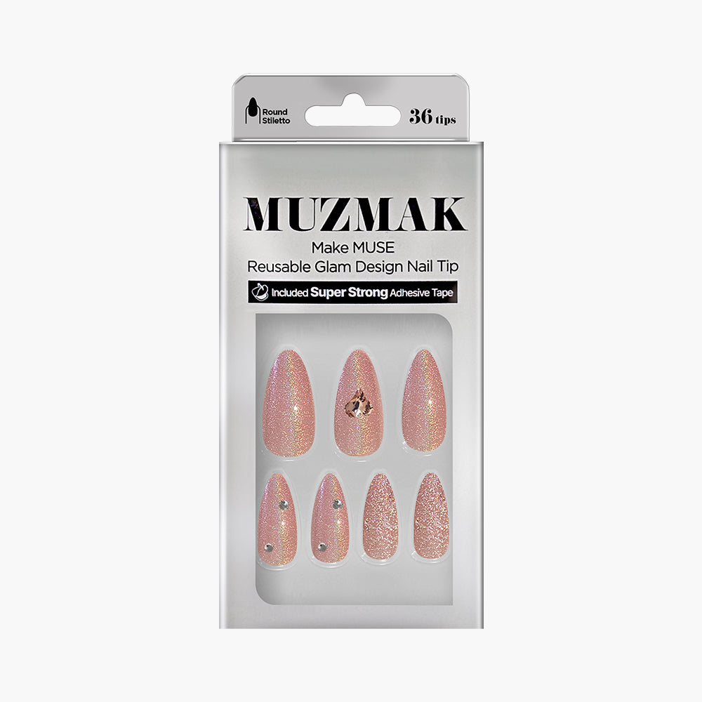 MUZMAK Nail Tips 36pcs #Dollish(Round Stiletto)