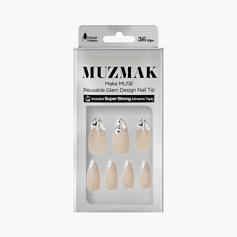 MUZMAK Nail Tips 36pcs #Splash(Round Stiletto)