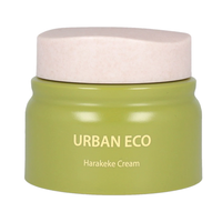Image of the SAEM Urban Eco Harakeke Cream in a 50ml jar. This nourishing cream is formulated with harakeke extract to hydrate and soothe the skin, enhancing its natural barrier. The packaging is sleek and modern, featuring the brand name and product details.