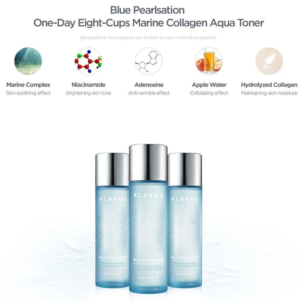 KLAVUU Blue Pearlsation One Day 8 Cups Marine Collagen Aqua Toner 140ml - DODOSKIN