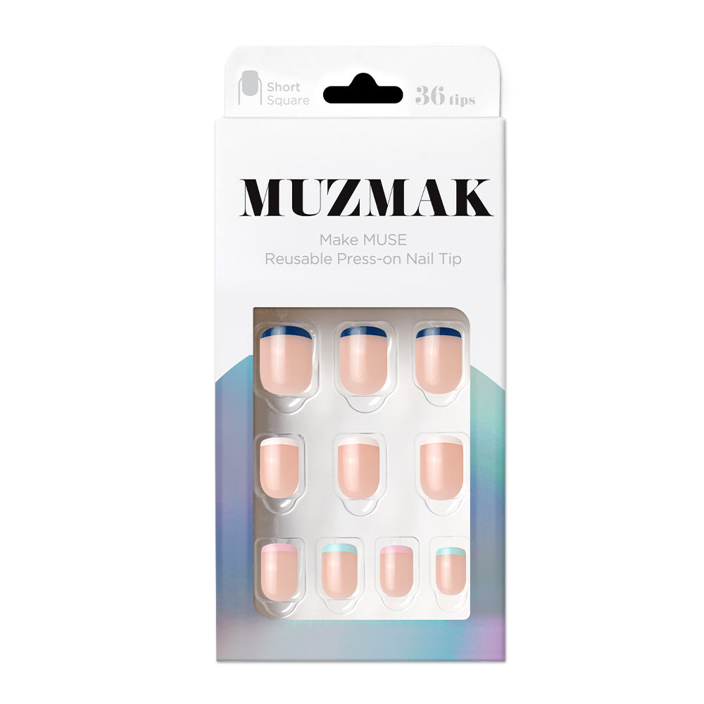 MUZMAK Nail Tips 36pcs #Neutral French(Short Square)
