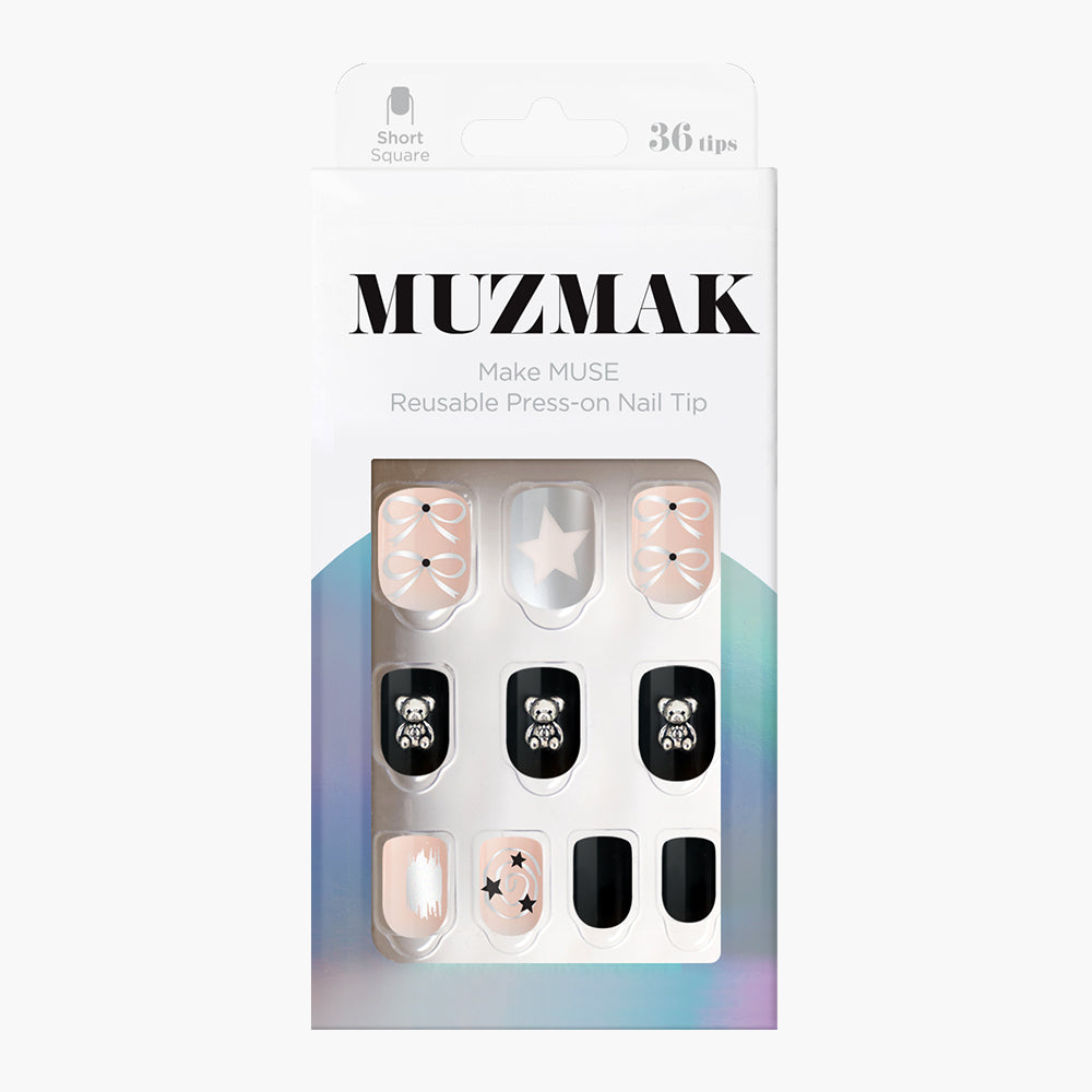 MUZMAK Nail Tips 36pcs #Grunge Bear(Short Square)