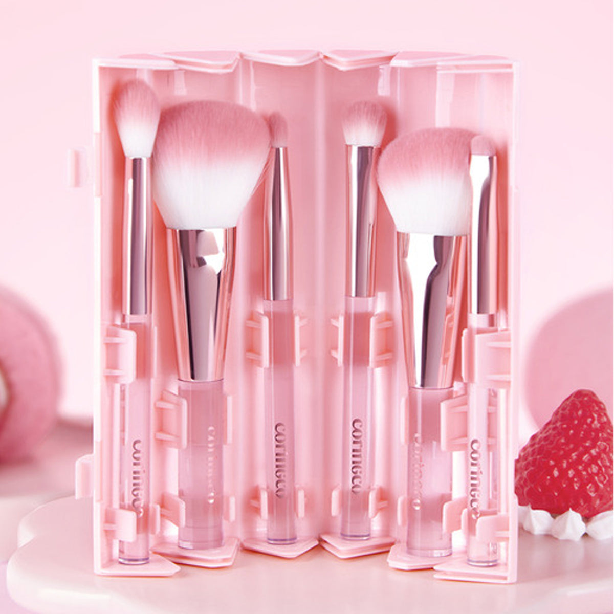 Coringco Pink Roll Makeup Brush Set 6pcs
