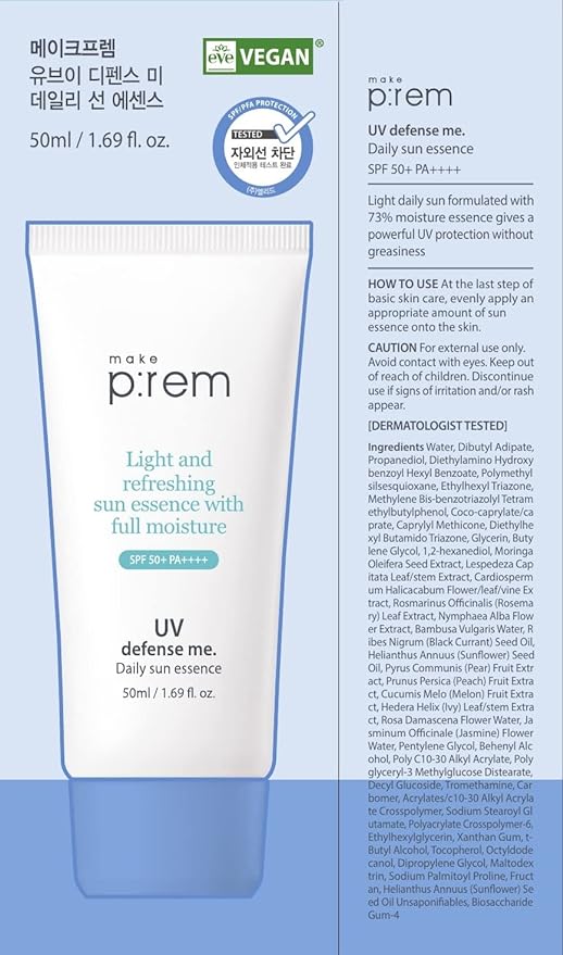 make p:rem UV Defense Me. Daily Sun Essence SPF 50+ PA++++ 50ml - DODOSKIN