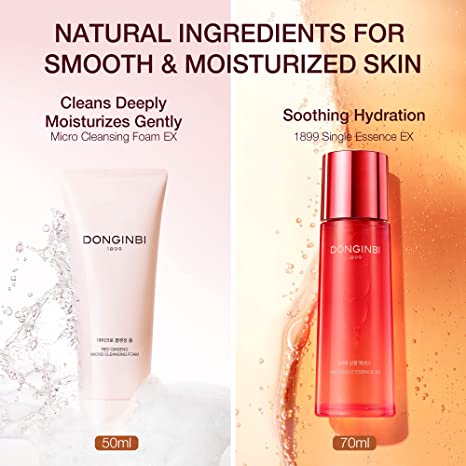 DONGINBI 1899 Single Essence EX 70ml & Cleansing Foam 50ml Special Set - Anti-Aging face essence with Korean Red Ginseng for Radiance and Repair - Dodoskin