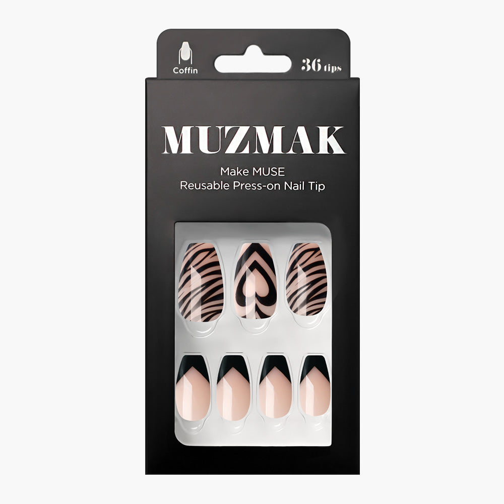 MUZMAK Nail Tips 36pcs #Awesome Zebra(Coffin)