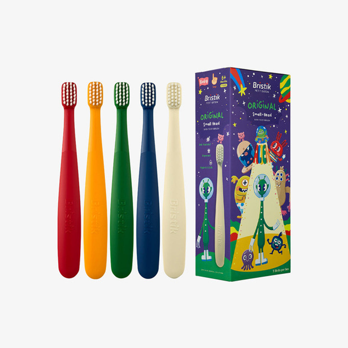 Bristik ERGO Ergonomic Kids Toothbrush (Stage 1/2) 5-Pack [Choose 1 from 6 Options]