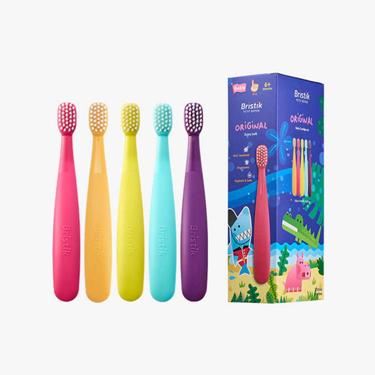 Bristik ERGO Ergonomic Kids Toothbrush (Stage 1/2) 5-Pack [Choose 1 from 6 Options]