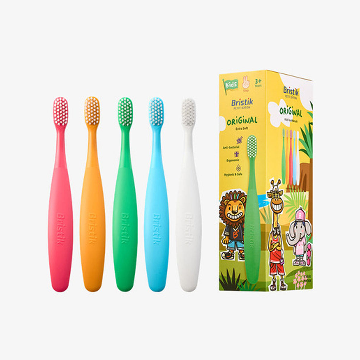 Bristik ERGO Ergonomic Kids Toothbrush (Stage 1/2) 5-Pack [Choose 1 from 6 Options]