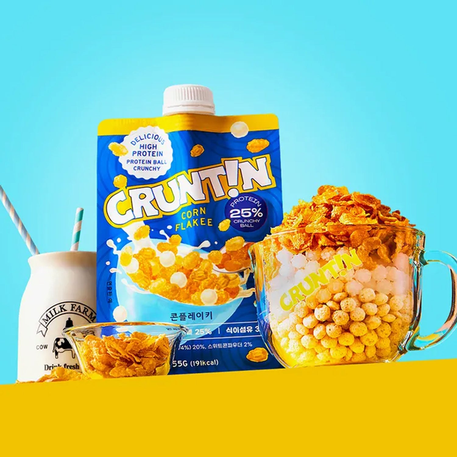 CRUNTIN Crunch Ball Protein Shake Corn Flakee (1 Box 50g / 5 Pouches)